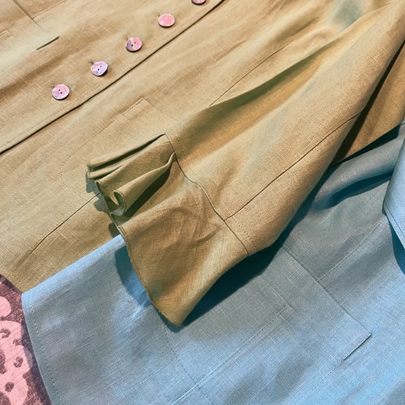 Talbots size 6 TWO linen blouses with front pockets and ruffle sleeves. - Picture 10 of 11